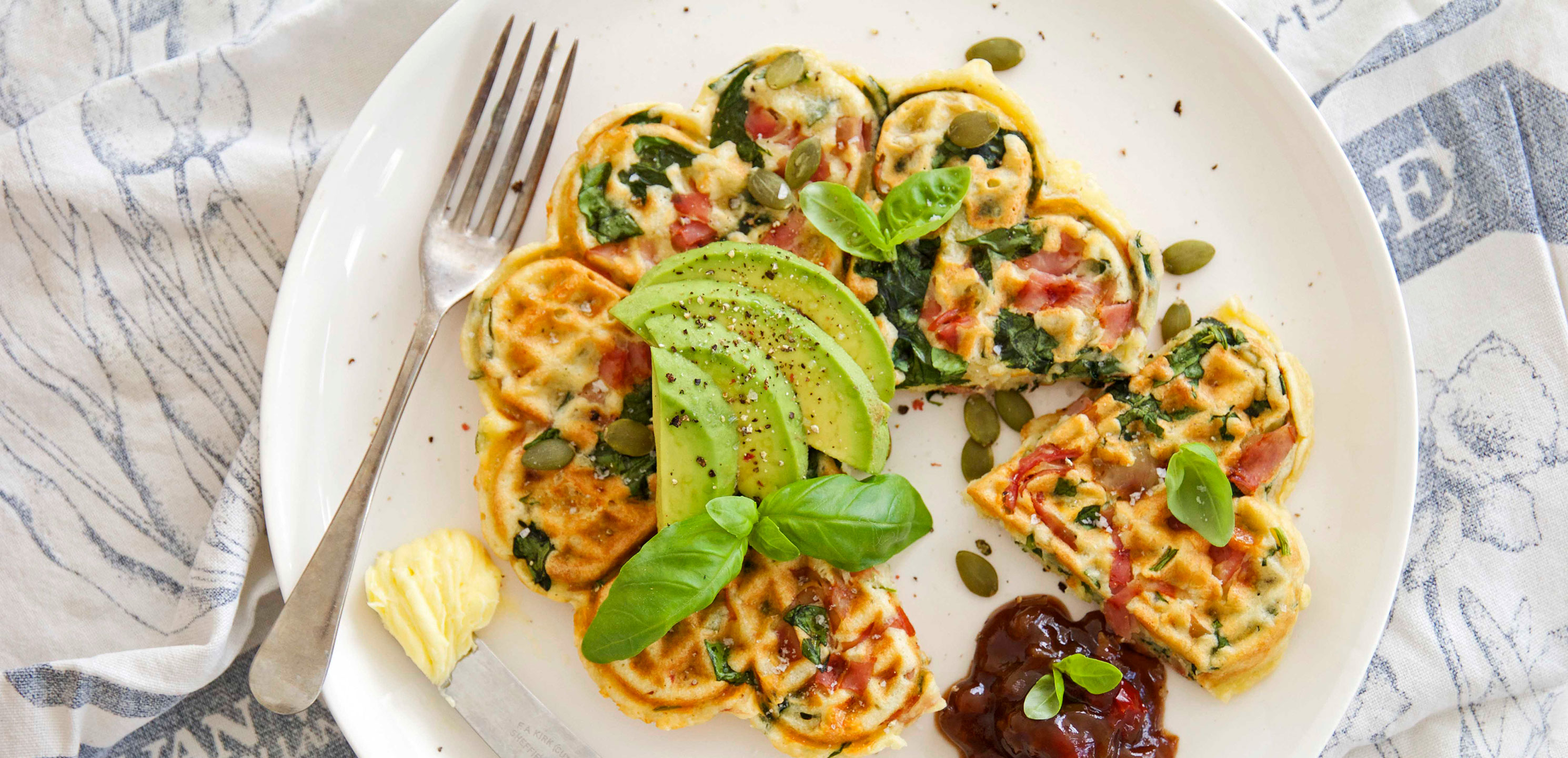 Swiss Cheese, Ham & Spinach Waffles